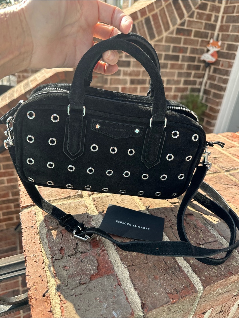 Rebecca Minkoff Black Grommet Suede Satchel NWT - Picture 3 of 9